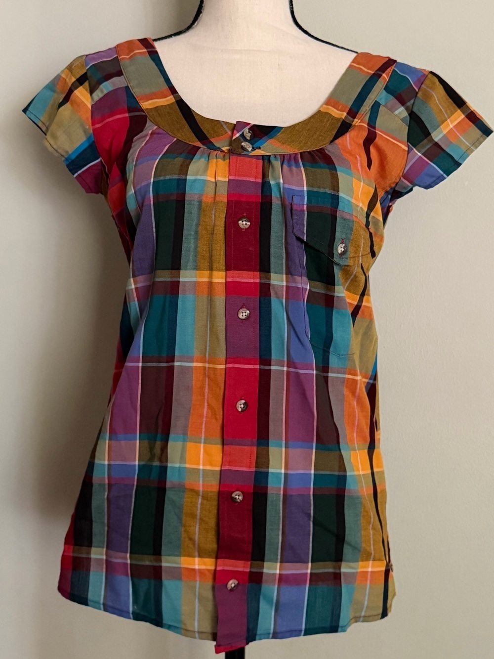 Urban Renewal | Remade Vintage Plaid Blouse Colorful Button Front | S/M
